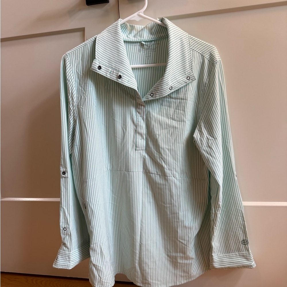 Coolibar Mint Striped Button Down Shirt - image 1